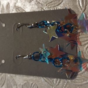 Blue Chain Star Hanging Earrings